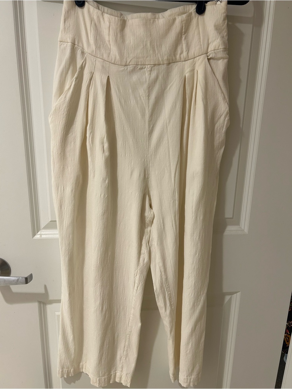 Free People Cream High-Rise Wide-Leg Trousers